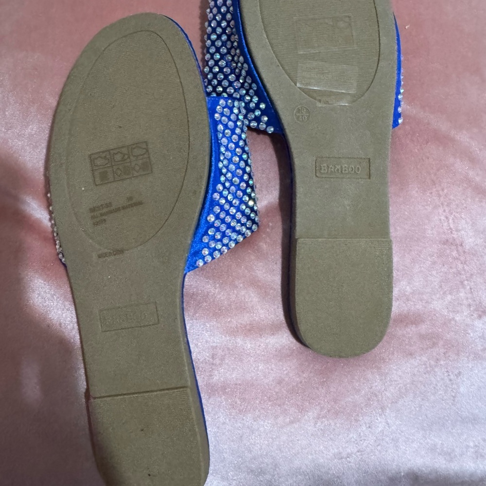 Bamboo Blue Rhinestone Slide Sandals - Picture 2 of 2